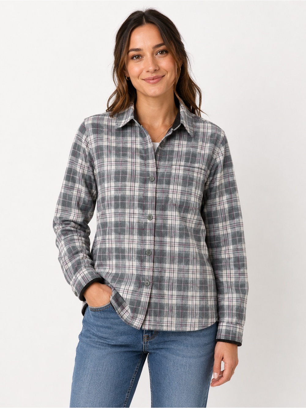 L.L.Bean Fleece-Lined Plaid Button-Front Shirt Jacket – Women’s Small